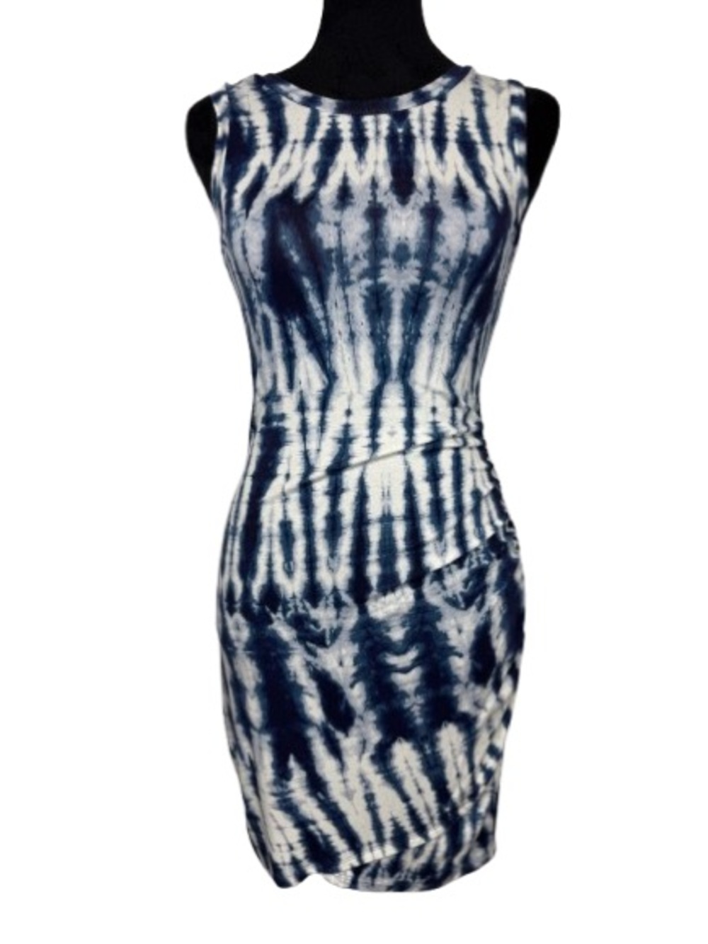 Love, Fire Blue Tie Dye Bodycon Dress Size Small Sleeveless Ruched Side Stretch